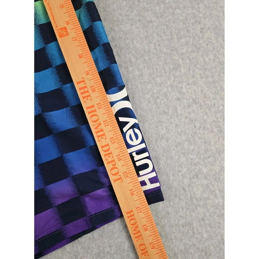Hurley Board Shorts Boys Size 12 Swimming Trunks Checkered Logo Bathing Suit NEW